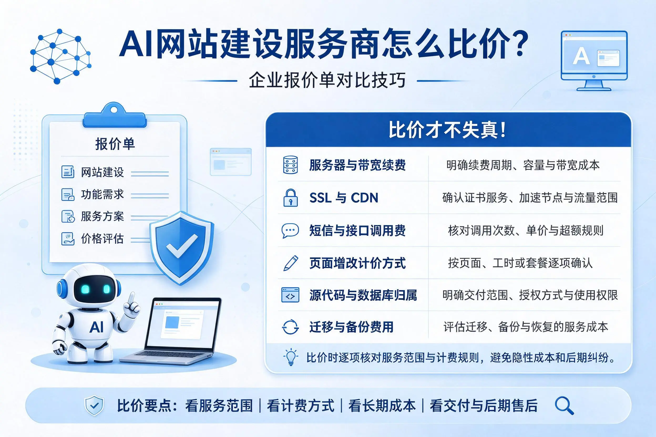 AI网站建设服务商怎么比价？白山企业报价单对比技巧