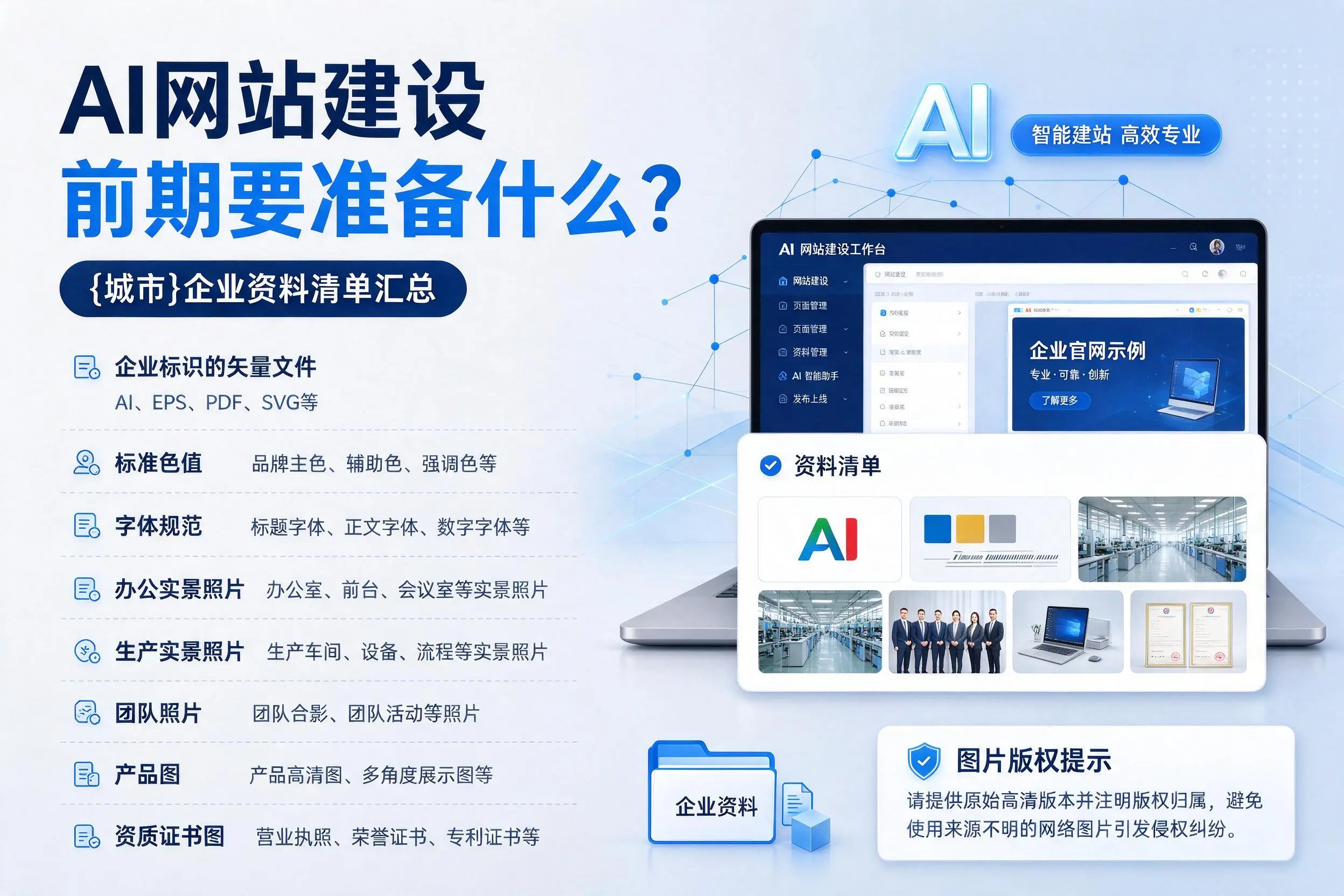 AI网站建设前期要准备什么?白山企业资料清单汇总