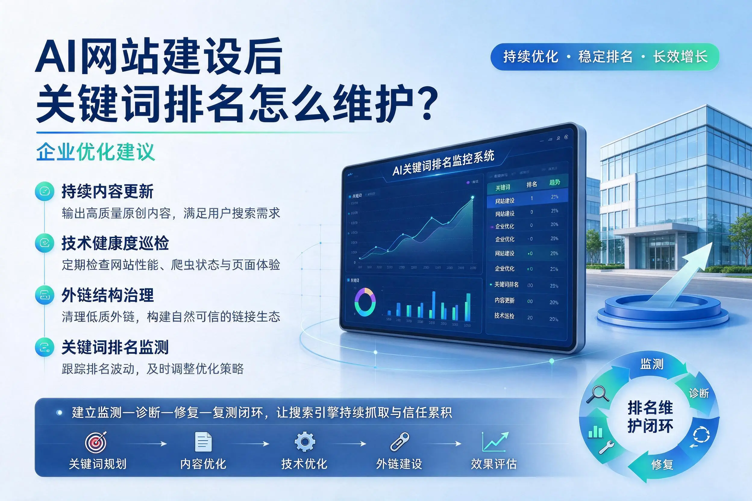 AI网站建设后关键词排名怎么维护?白山企业优化建议