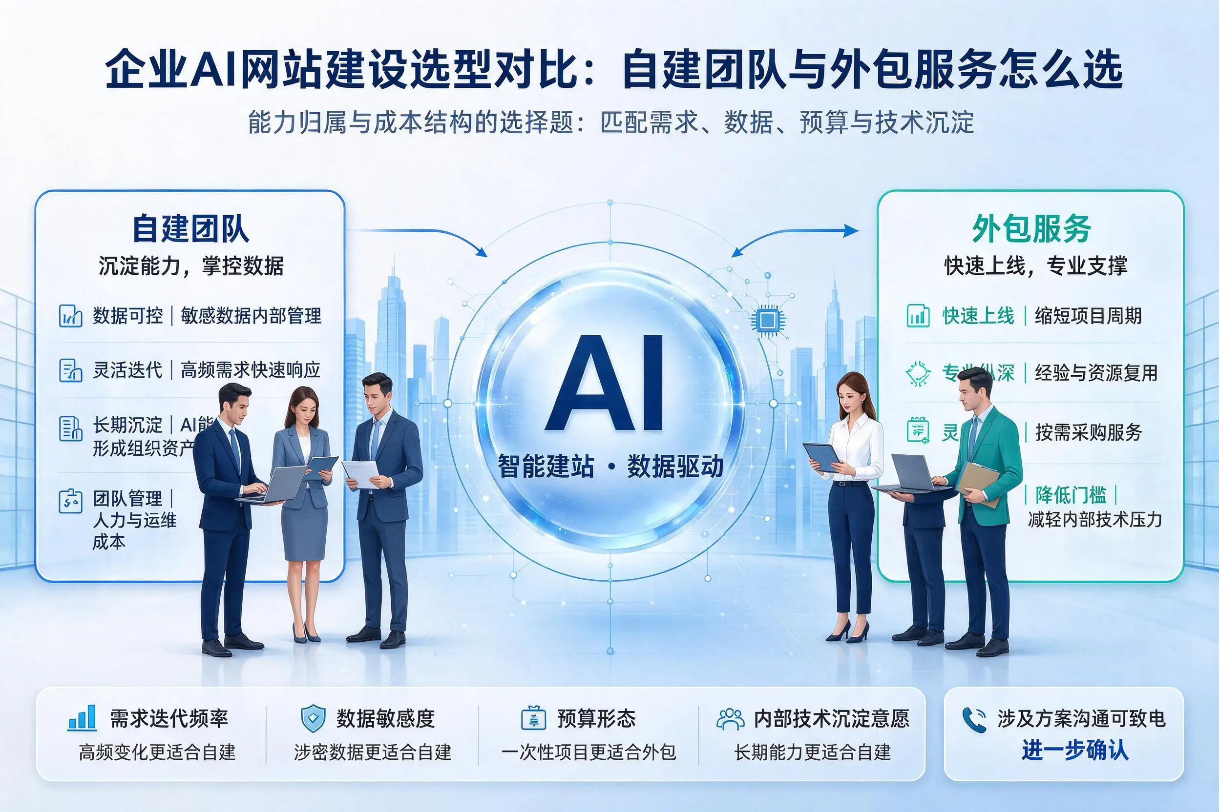 白山企业AI网站建设选型对比：自建团队与外包服务怎么选